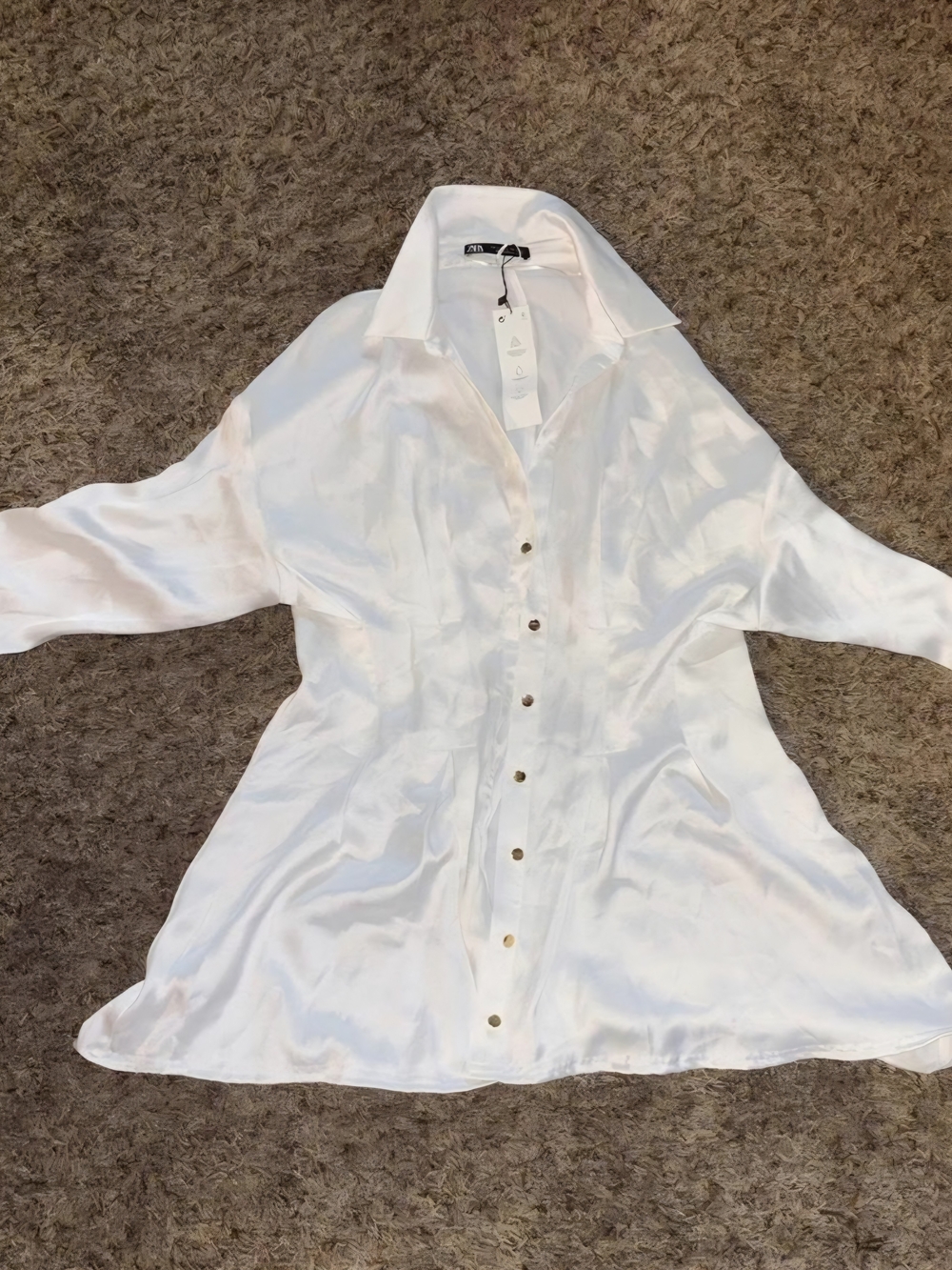 Zara White Satin Button-Front Tunic